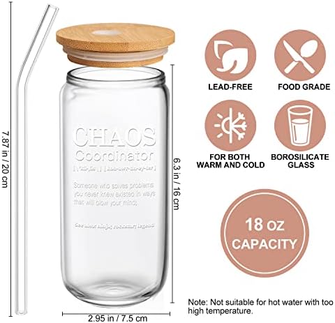 Thank You Gifts for Women, Boss, Coworker, Manager, Office, Her, Teacher, Nurse, Mom - Chaos Coordinator Gift - Boss Lady Gifts for Women, Coworker Birthday Gift - 18 oz Teacher Office Can Glass - Image 2