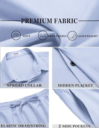 COOFANDY Men's Summer Beach Outfits 2 Piece Short Sleeve Shirts and Shorts Vacation Texture Linen Sets for Men - Image 5