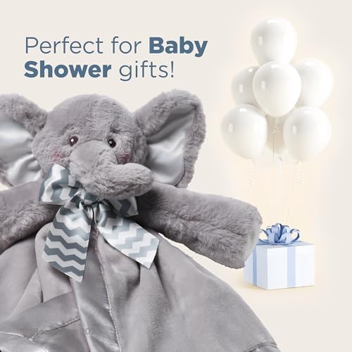 Bearington Baby Lil' Spout Snuggler - 15" Elephant Lovey Security Blanket with Satin Trim and Chevron Bow - Soft Plush Lovie for Babies and Baby Security Blanket Gift for Girls and Boys - Image 5