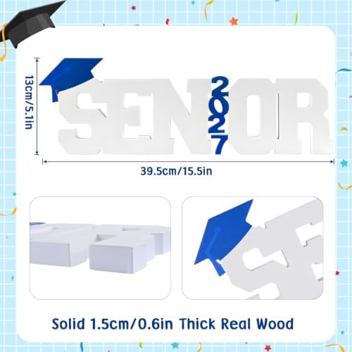Senior 2027 Table Centerpiece Sign - Class of 2027 Graduation Table Decor - 15" Large Wooden Letter Sign for Party Decor, Photoshoot Props, High School & College Graduation Supplies (Blue) - Image 2