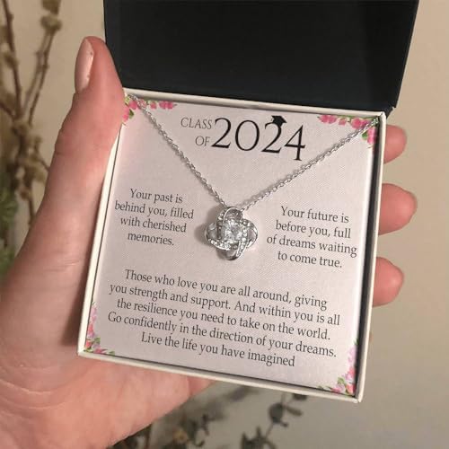 VIRAGIL 2023 Graduation Gifts for Her, Class of 2024 Love Knot Sterling Silver Pendant Necklace Senior College Graduation Jewelry Gifts for Girl Daughter - Image 3