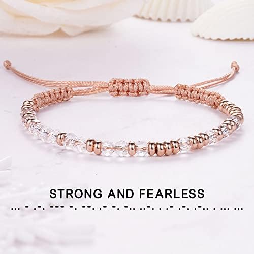 Morse Code Bracelets for Women Mothers Day Gifts 2026 Graduation Gifts Mom Birthday Gift Pink Braided Bracelets Teen Trendy Stuff Inspirational Best Friend Birthday Gifts for Daughter Girlfriend Christmas Stocking Stuffers Jewelry - Image 5