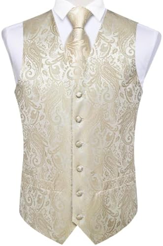 DiBanGu Mens Vest and Tie Set Formal Paisley Waistcoat and Necktie Pocket Square Cufflinks Silk Suit Vest for Tuxedo Wedding - Image 3