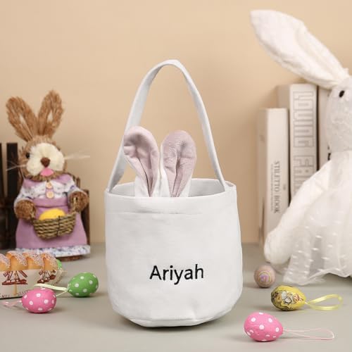 Personalized Bunny Ears Bucket Bag with Custom Name Photo-Easter Bag with Handle-Soft Egg Basket for Kids -Customized Easter Basket-Great for Carrying Gift Easter Eggs (Pink-r) - Image 5