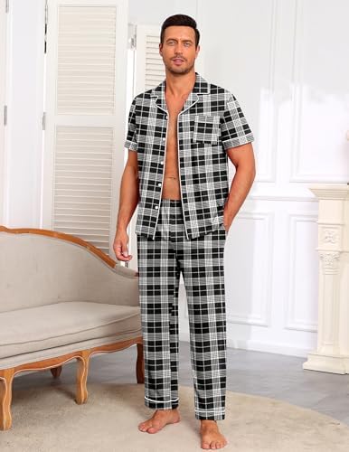 Ekouaer Men's Cotton Pajama Set Short Sleeve Button Down Sleepwear Pjs - Image 5