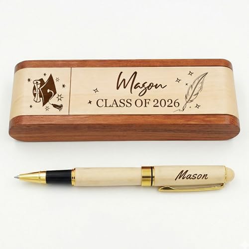 EDSG Personalized Ballpoint Pens Graduation Gifts, Wooden Ballpoint Pen Set with Pen Case Display, Engraved Pens Class of 2026 Gifts for Daughter Son Him Her High School College (Design 1) by EDSG