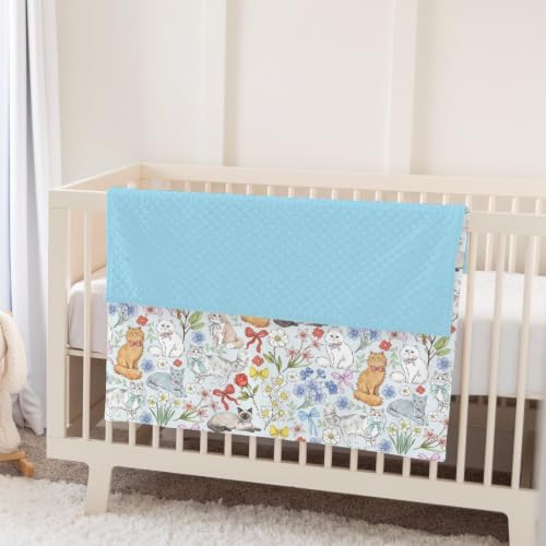 Colorful Cats Boho Floral Baby Blankets for Girl Boy Cute Kitten Bows Flowers Soft Mink Dotted Backing Double Layer Swaddle Receiving Blanket Toddler Cat Lovers Gift Nursery Bed Blanket 30x40 Blue - Image 5