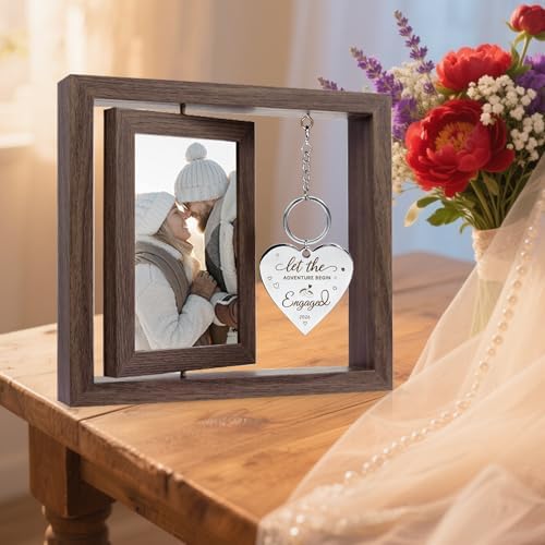 Engagement Gifts for Couples - Let The Adventure Begin Engagement Picture Frame, Cool Wedding Engagement Gift for Newly Engaged Couples Women 2026, 4x6 Rotating Floating Engaged Frame - Image 6