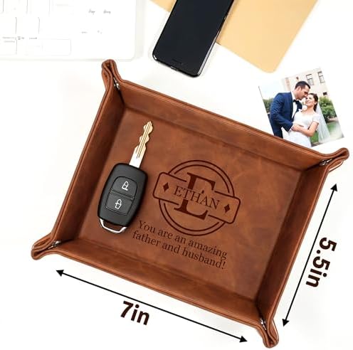 Personalized Engraved Leather Tray for Him – PU Valet Leather Catchall Organizer for Men, Father's Day Custom Gift, Organizer for Dresser, Desk, Nightstand – Custom Men Travel Valet Tray - Image 5