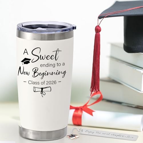 Lifecapido 2026 Graduation Gifts, A Sweet Ending to a New Beginning Class of 2026 20 oz Tumbler with Bookmark, High School College Masters Degree PhD Graduation Gifts for Graduates, Creamy - Image 4