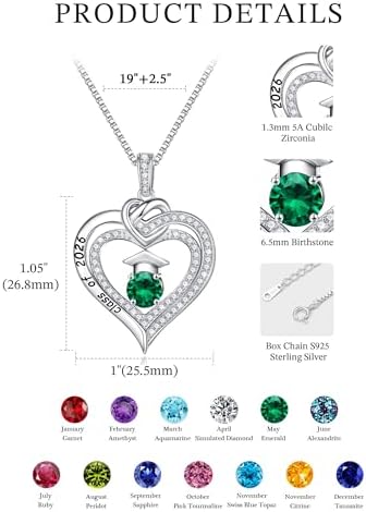 Turandoss Graduation Gifts for Her 2026, S925 Sterling Silver Birthstone Necklace Engraved Class of 2026 Inspirational Necklaces High School College Graduation Gifts for Women - Image 2