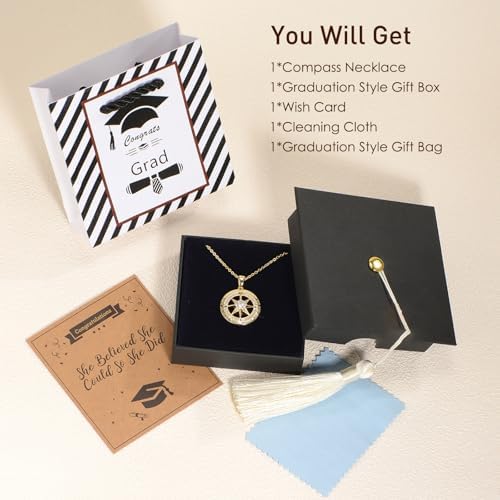Graduation Gifts for Her, Graduation Necklaces for Her, S925 Sterling Silver Compass Necklace for Women, College Graduation Jewelry Gift, Senior High School Middle School Graduation Gifts for Her - Image 2