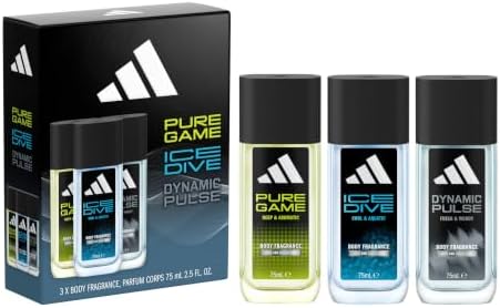 adidas Giftset Pure Game, Ice Dive and Dynamic Pulse Body Fragrance (75ml, 2.5fl oz), for him, Notes of Rosemary, Lemon, Peppermint, and Grapefruit, Men's Fragrance, Long Lasting, Sporty Fragrance by adidasfragrance