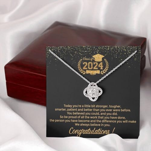 VIRAGIL 2023 Graduation Gifts for Her, Class of 2024 Love Knot Sterling Silver Pendant Necklace Senior College Graduation Jewelry Gifts for Girl Daughter - Image 2