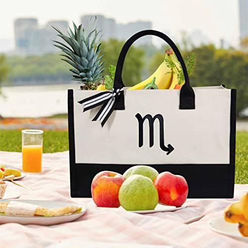 TOPDesign Personalized Initial Canvas Beach Bag, Monogrammed Gift Tote Bag for Women - Image 3