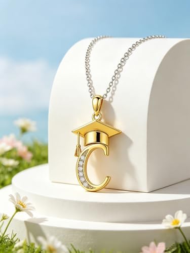 Graduation Gifts for Women, 18K Gold Graduation Initial Necklace A-Z, Inspiring Grad Pendant Necklace Present, College Seniors High School Graduations Jewelry Gifts - Image 4