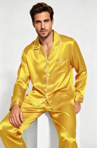 SWOMOG Mens Silk Satin Pajamas Set Long Sleeve Sleepwear Button-Down Pj Two-piece Loungewear with Long Pants S-XXL - Image 2