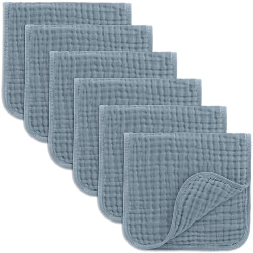 Comfy Cubs Muslin Burp Cloths 20x10" 6 Pack, Baby Burp Cloths Pacific Blue by ComfyCubs