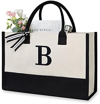 TOPDesign Personalized Initial Canvas Beach Bag, Monogrammed Gift Tote Bag for Women by TOPDesign