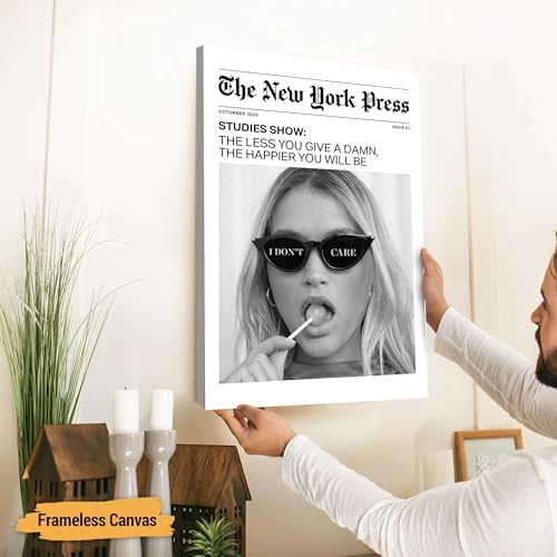Custom Vintage Black and White Photo Newspaper Wall Art Trendy – New York Vibes Poster Funky I Don't Care Cool Girls Unframed or Framed Canvas, Bar Cart or Any Room Decor, Newspaper-Inspired Layout - Image 5