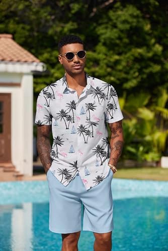 COOFANDY Men's Hawaiian 2 Piece Outfits Floral Button Down Shirt and Shorts Vacation Outfits Summer Beach Matching Set - Image 3