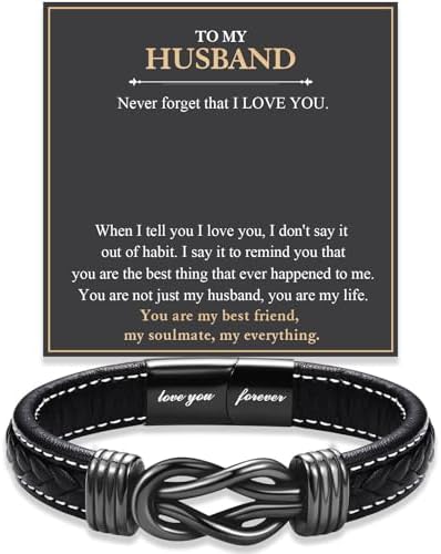 Love You Forever Infinity Leather Bracelet Gifts for Men Him Teen Boys by FIEEFX
