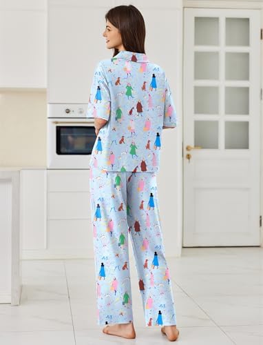 Ekouaer Women Pajamas Set Button Down Sleepwear Short Sleeve Pjs Long Pants - Image 2