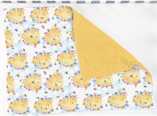 Bees Boho Flowers Baby Blankets for Girl Boy Yellow Bees Honeycomb Floral Garden Soft Mink Dotted Backing Double Layer Swaddle Blanket Spring Summer Bed Throws for Newborn Infant Toddler Nursery 30x40 - Image 3