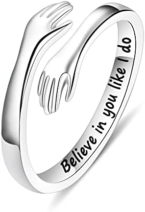 Yesteel S925 Sterling Silver Hug Ring for Women Teen Girls, Adjustable Ring Jewelry Mothers Day Birthday Gifts for Daughters Mom Sister Wife Friends Grandma by YESTEELJEWELRY