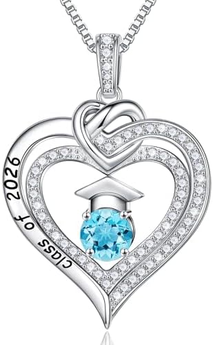 Turandoss Graduation Gifts for Her 2026, S925 Sterling Silver Birthstone Necklace Engraved Class of 2026 Inspirational Necklaces High School College Graduation Gifts for Women by TurandossJewelry