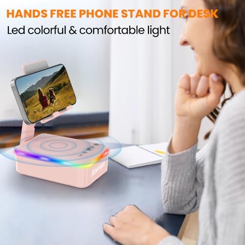 JTEMAN Gifts for Men Women,Cell Phone Stand with Bluetooth Speaker and LED Light,Cool Tech Gadgets,Unique Birthday Gifts for Men Husband Mom Dad-Pink - Image 5