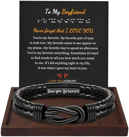 Btysun Gifts for Men, Gifts for Boyfriend Leather Bracelets for Men Stocking Stuffers for Him 2026 I Love You Gift Infinity Cuff Bracelets Birthday Christmas Jewelry for Son Grandson Dad Husband by BTYSUN