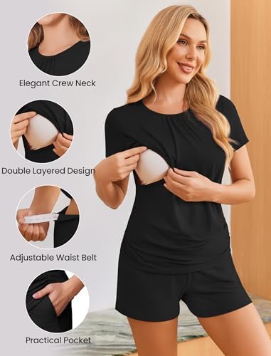 Ekouaer Maternity Nursing Pajamas Set 3 Piece Postpartum Breastfeeding Pjs - Image 3