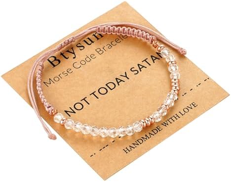 Morse Code Bracelets for Women Mothers Day Gifts 2026 Graduation Gifts Mom Birthday Gift Pink Braided Bracelets Teen Trendy Stuff Inspirational Best Friend Birthday Gifts for Daughter Girlfriend Christmas Stocking Stuffers Jewelry by BTYSUN
