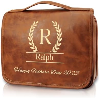 Sparklove Large Personalized Toiletry Bag, Gifts for Men Custom Engraved Leather Travel Bag, Engraved Name Waterproof Travel Kit & Gifts for Him Husband Father (Father's Day, Christmas) by Sparklove