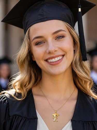 Graduation Gifts for Women, 18K Gold Graduation Initial Necklace A-Z, Inspiring Grad Pendant Necklace Present, College Seniors High School Graduations Jewelry Gifts - Image 6