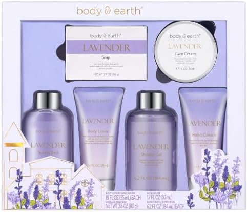 Spa Gifts for Women, Lavender Gift Set, Body & Earth 6 Pcs Bath Gift Sets, Self Care Kit, Birthday Relaxing Spa Set for Her Christmas Gifts for Mom by BODYEARTH