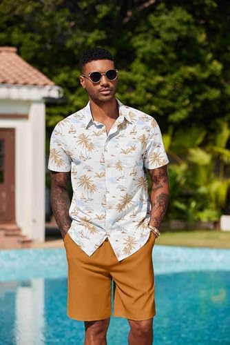 COOFANDY Men's Hawaiian 2 Piece Outfits Floral Button Down Shirt and Shorts Vacation Outfits Summer Beach Matching Set - Image 3