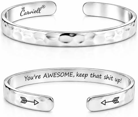 Carviell Bracelets for Women – 100+ Meaningful Engraved Messages – Solid 316L Surgical Stainless Steel Cuff Bracelet – Gift Ready by Carviell