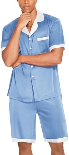 Ekouaer Men Silk Pajamas Set 2 Pieces Satin Pj Button Down Loungewear Sets - Image 4