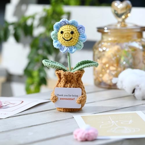 Thank You Crochet Gifts for Coworkers Sunflower Pot – Thank You for Being Awesome! Appreciation Gifts for Women Employee Nurse Secretary Positive Handmade Gift - Image 3