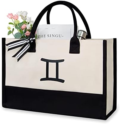 TOPDesign Personalized Initial Canvas Beach Bag, Monogrammed Gift Tote Bag for Women by TOPDesign