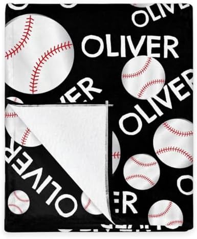 Personalized Baby Blankets for Girls Boys, Custom Baby Blanket with Name Swaddle Toddler Fleece Blanket Personalized Gift Black Baseball - Image 5