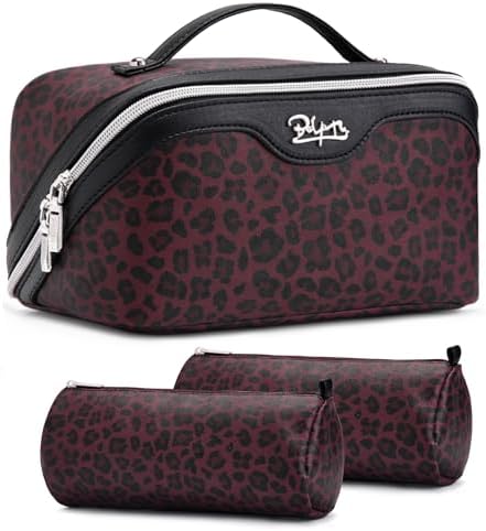 BOYATU Travel Makeup Bag Organizer: 3 Pcs Leopard Cometic Bag Set for Women by BOYATU