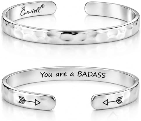 Carviell Bracelets for Women – 100+ Meaningful Engraved Messages – Solid 316L Surgical Stainless Steel Cuff Bracelet – Gift Ready by Carviell