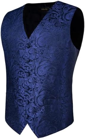 DiBanGu Mens Vest and Tie Set Formal Paisley Waistcoat and Necktie Pocket Square Cufflinks Silk Suit Vest for Tuxedo Wedding - Image 3