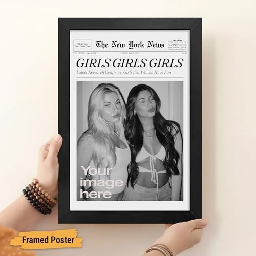 Custom Vintage Newspaper Poster with Photo – Girls Just Wanna Have Fun Trendy Art Print for Modern & IT Girls, Black and White Canvas Decor for Bedroom, Dorm or Living Room, Funny Birthday Gift, BFF Friendship Keepsake - Image 4