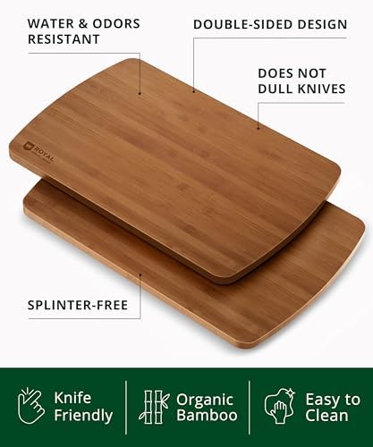 ROYAL CRAFT WOOD Wooden Cutting Boards for Kitchen Meal Prep & Serving - Bamboo Wood Serving Board Set with Deep Juice Groove Side Handles - Charcuterie & Chopping Butcher Block for Meat - Image 2