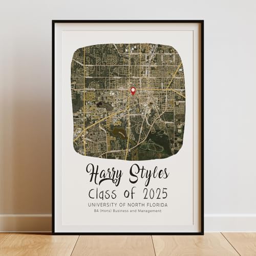 Customized College Map Graduation Gift, Personalized Grads Gifts For Her, High School, College, University Map Print For Son, Custom Grad Gift For Him Design 8 by VIRAGIL