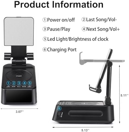 Gifts for Men Women, Phone Stand with Bluetooth Speaker&Clock, Birthday Gifts for Him, Phone Holder with Wireless Speaker, Ideal for Dad Mom Husband Boy, Cool Tech Gadget for Men - Image 7